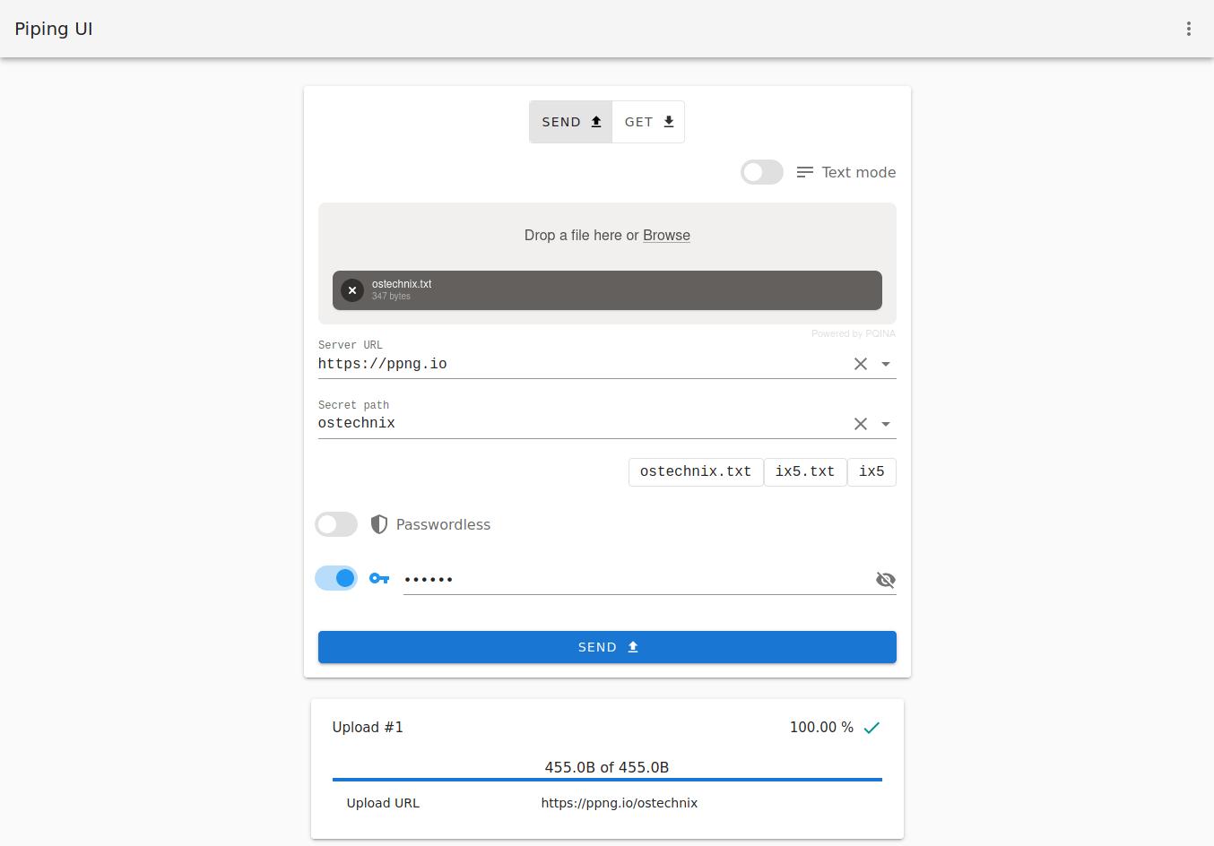 Transfer files from Piping Server Web UI